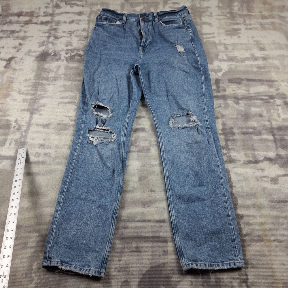 Arizona Jean Co Highest Rise 90s Curvy Straight Jeans 13 Distressed Ripped Blue